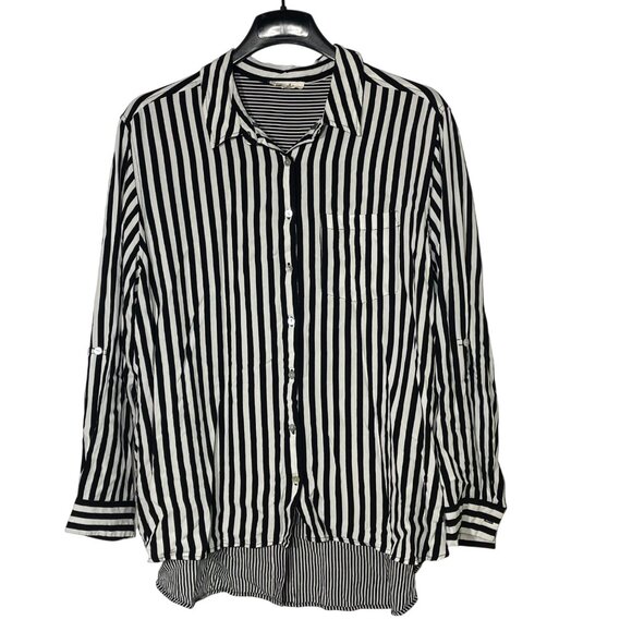 Jane and Delancey Varied Striped Button Down Top Sz 2X Rayon Roll Tab Sleeve - Picture 1 of 8